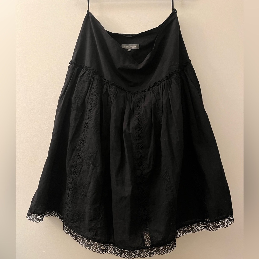 Vintage Black Cotton Midi Skirt